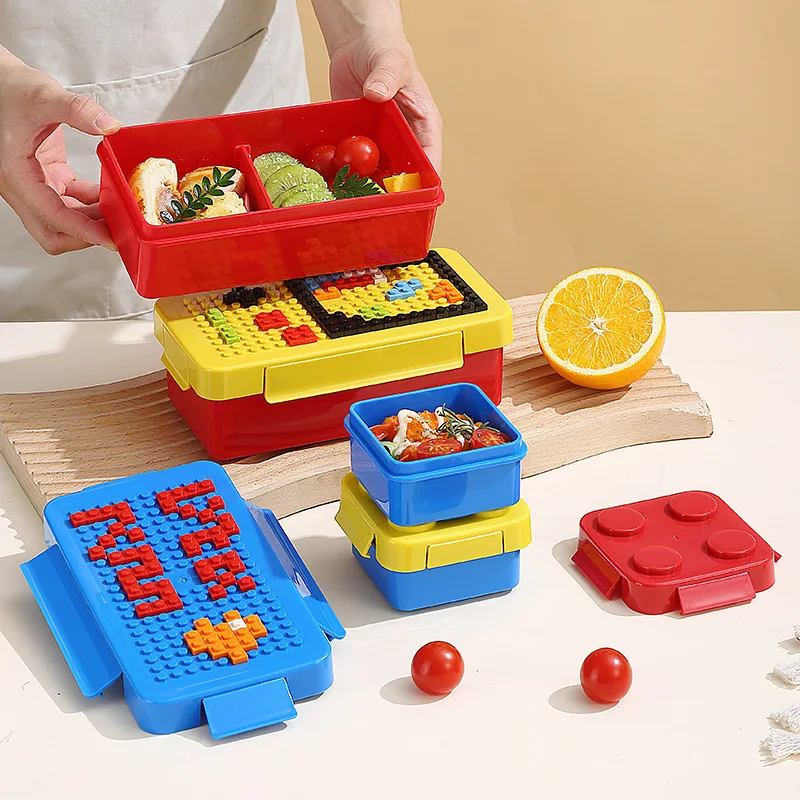 DIY Building Block Lunch Box Modular Building Blocks For Children Student Building Block Bento Food Storage Container Dinnerware