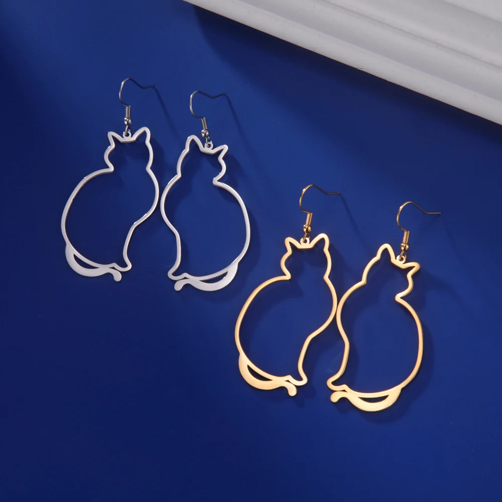 COOLTIME New Cute Cat Drop Earrings for Women Animal Cow Dairy Cattle Stainless Steel Dangle Earrings Jewelry Gift