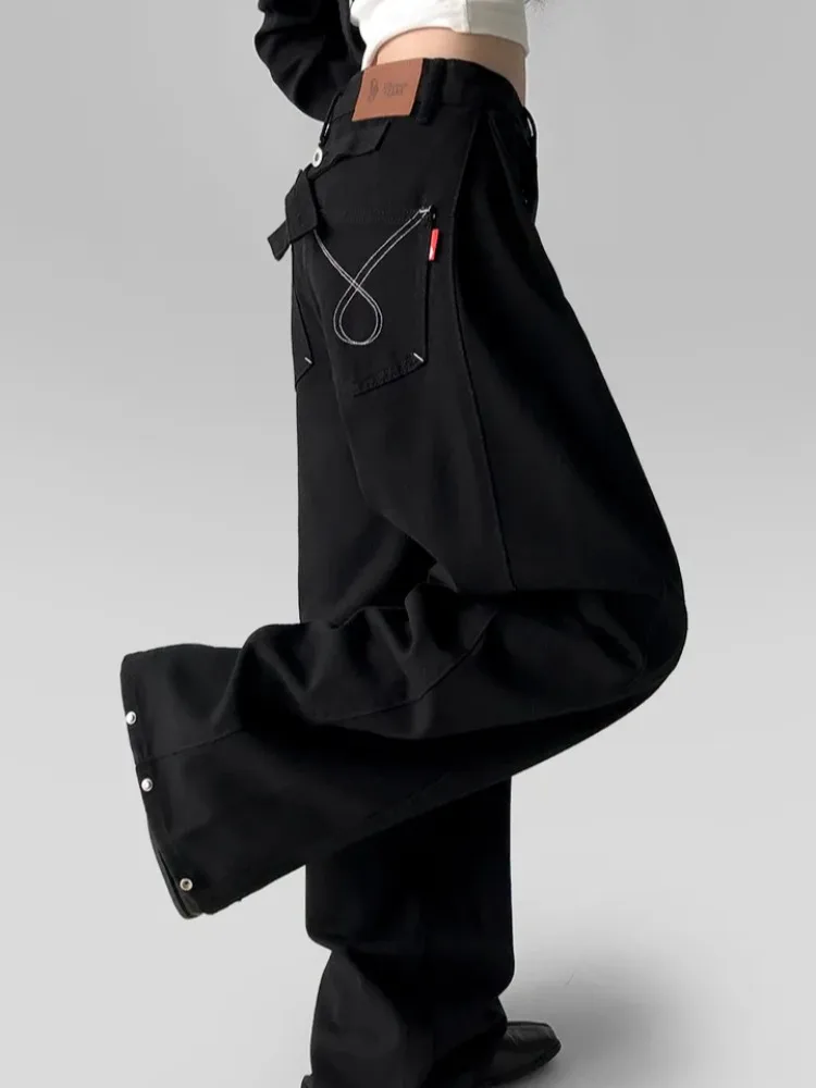 ريترو صيف جديد شيك فضفاض عالية الخصر مستقيم الساق الدينيم الجينز المرأة الخريف الربط مشرق خط تصميم عادية مريحة #4