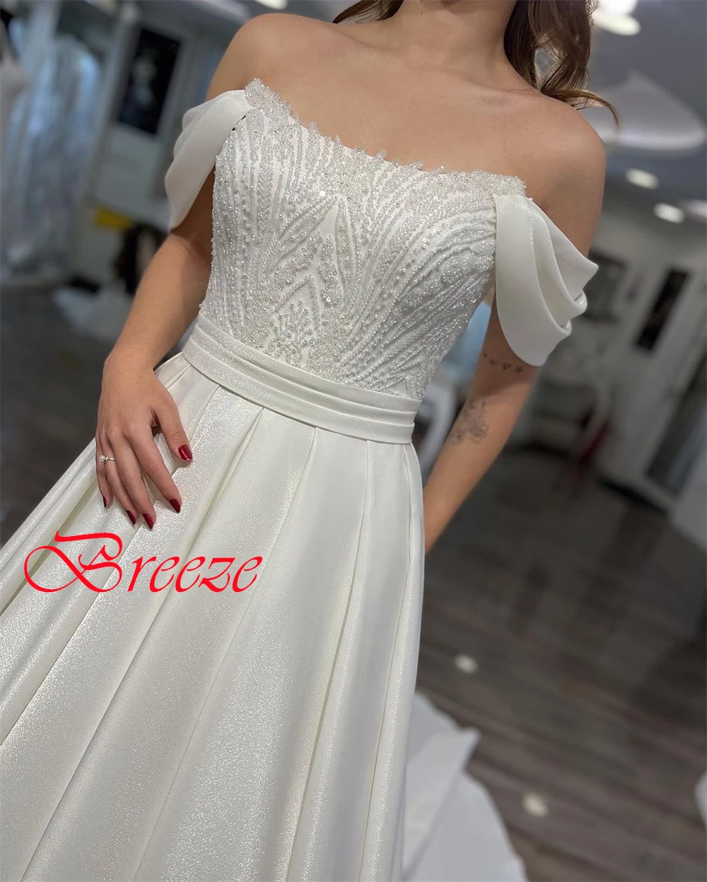 Personalizado sexy branco jérsei vestidos de casamento simples sem alças fora do ombro mangas curtas vestidos de noiva rendas até voltar vestido