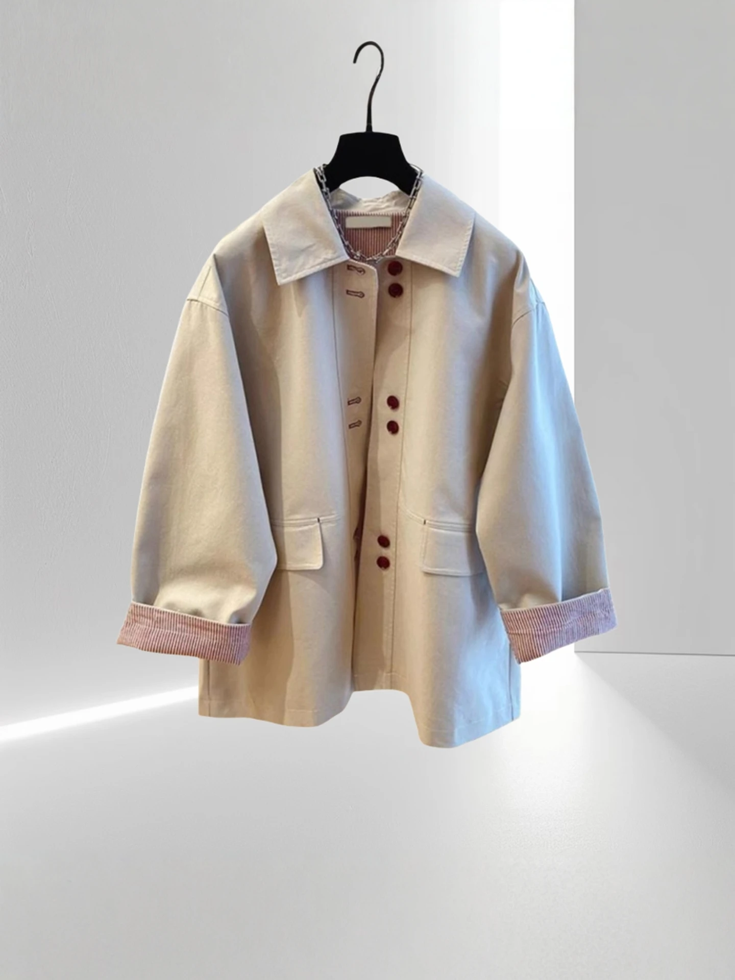 Ele plus Size Mid-Length Women's Coat Casual Artistic Loose Fit Korean Sle Versatile Trendy Outerwear for Ladies