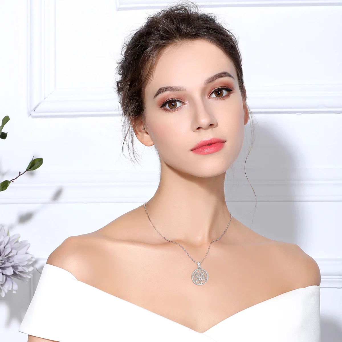 EUDORA 925 Sterling Silver Tree of Life Necklace Oak Tree CZ Pendant Nature Jewelry Bride Birthday Party Best Gift for Women 401