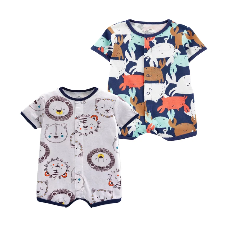 Summer Baby Rompers 100% Cotton 2PCS/lot Newborn Baby Boys Girls Clothes Short Sleeves Cartoon Jumpsuits Infant Bebe Clothes