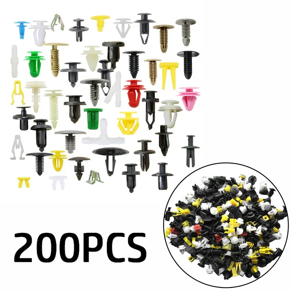 200pcs Universal Rivets Plastic Car Body Push Pin Rivet Fasteners Trim Moulding Clip Screw Driver For Car Fender Bumper Door