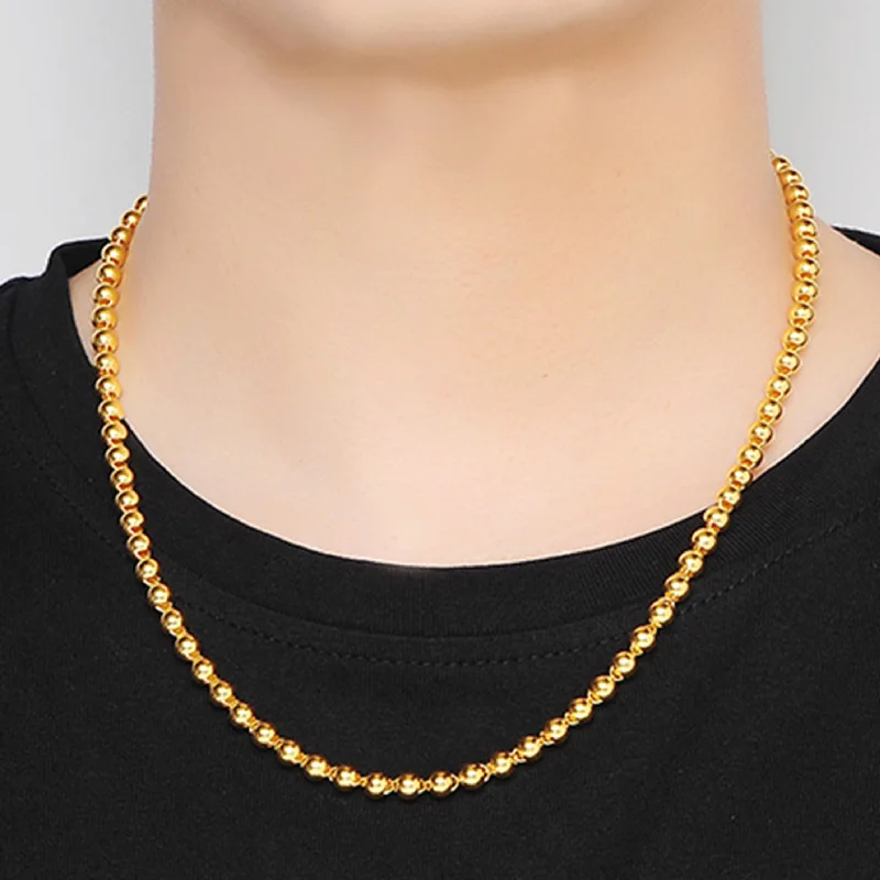 

AU999 24K Gold Men's Buddha Bead Chain | Double - loop design, solid beads with cloud patterns, vajra pendant, imposing