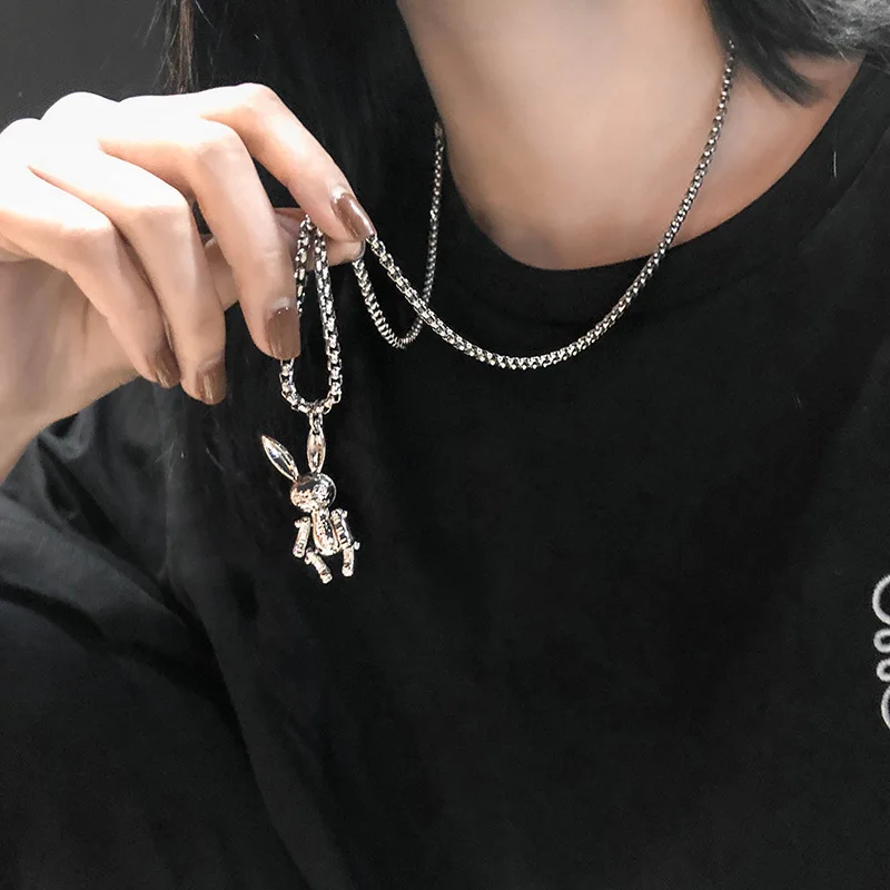 Rabbit titanium steel necklace women\'s net red ins trendy long style simple personality simple net red sweater chain 2021