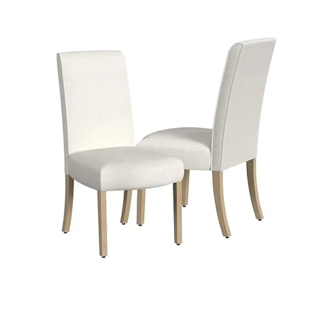 2 Pack Upholstered Dining Chairs Cream Textured Woven Wood Legs Modern Kitchen Seating Set Easy Assembly & Cleaning 250lbs