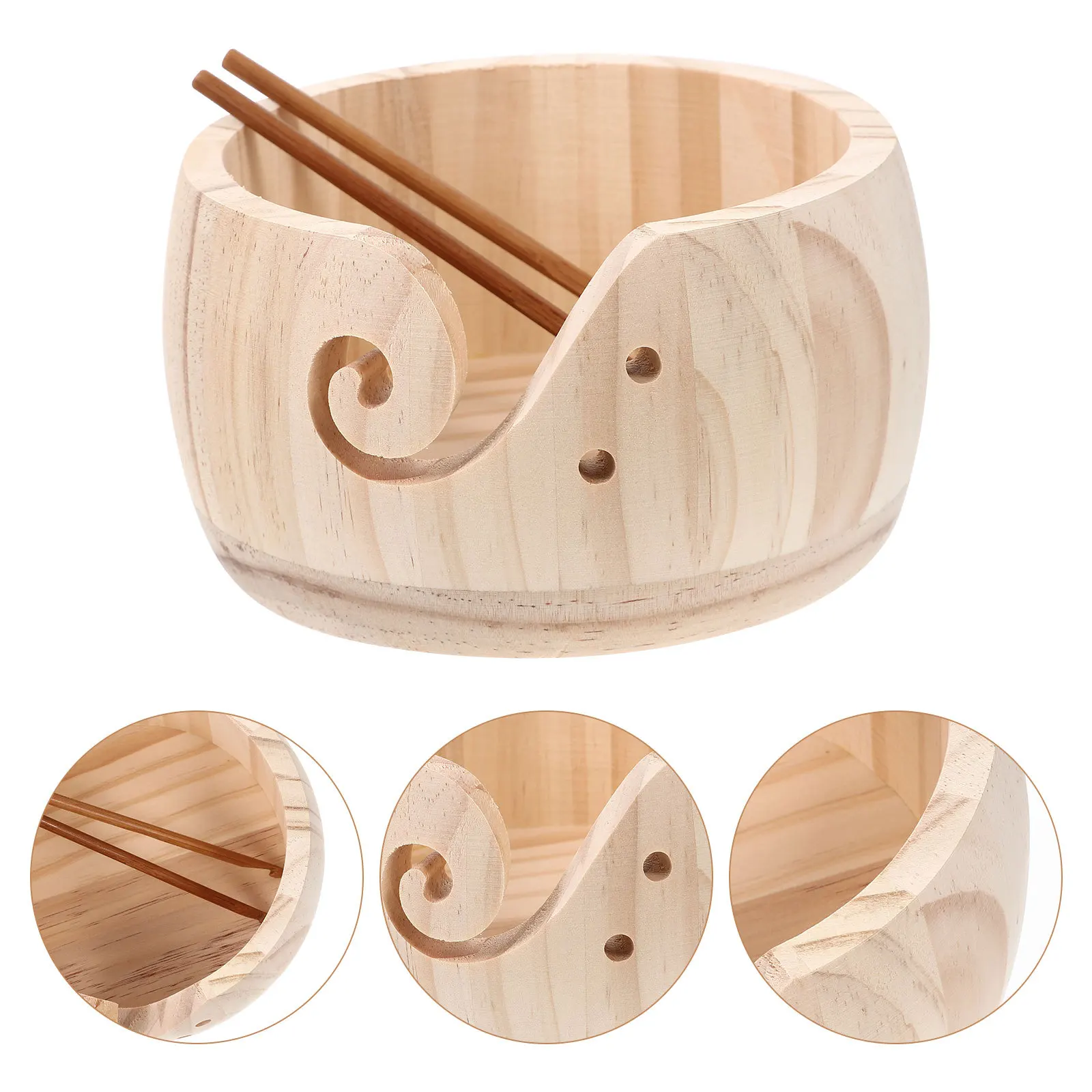 

1 Set Yarn Wooden Crocheting Storage Organizer Perforated Knitting Bowl For Wool Yarn Holder Craft Container Weaving Supplies