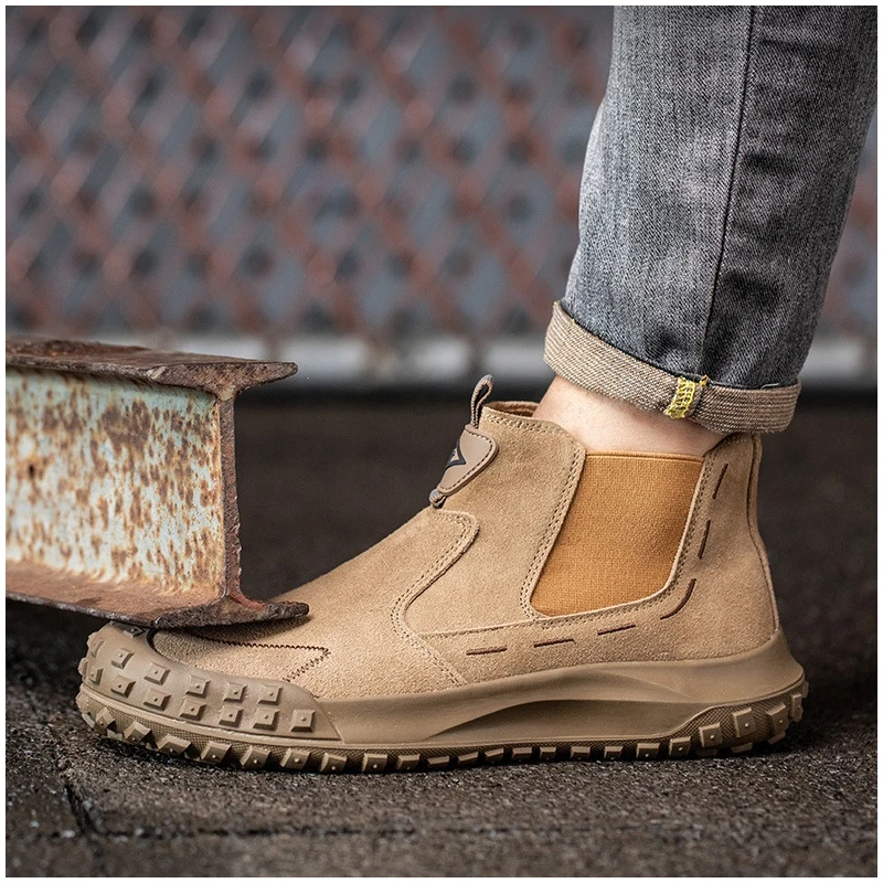 men's casual steel toe covers work boots worker safety shoes cow suede leather welding sneakers security ankle botas protection