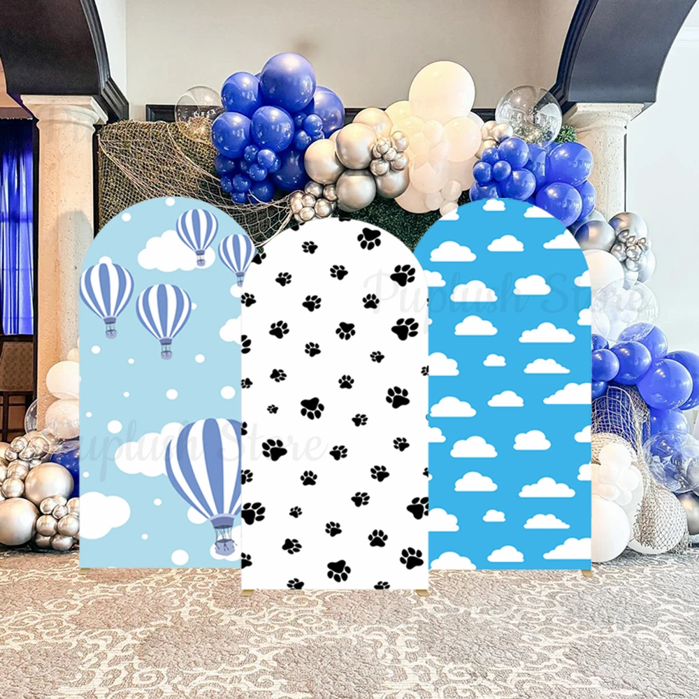 

Собачьи лапы, голубое небо, облачная арка, чехол для собачьей тематической вечеринки, воздушный шар, облачный фон, чехол для детского душа, декор для дня рождения ребенка