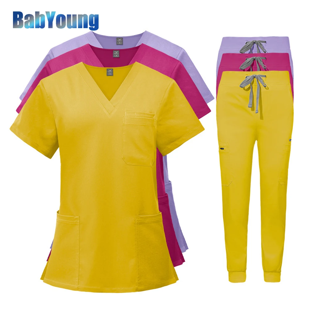 

Multicolor Scrubs Uniform Short Sleeve Tops+Pants Nursing Uniform Women Pet Shop Doctor Scrub Medical Surgery Workwear Scrub Set