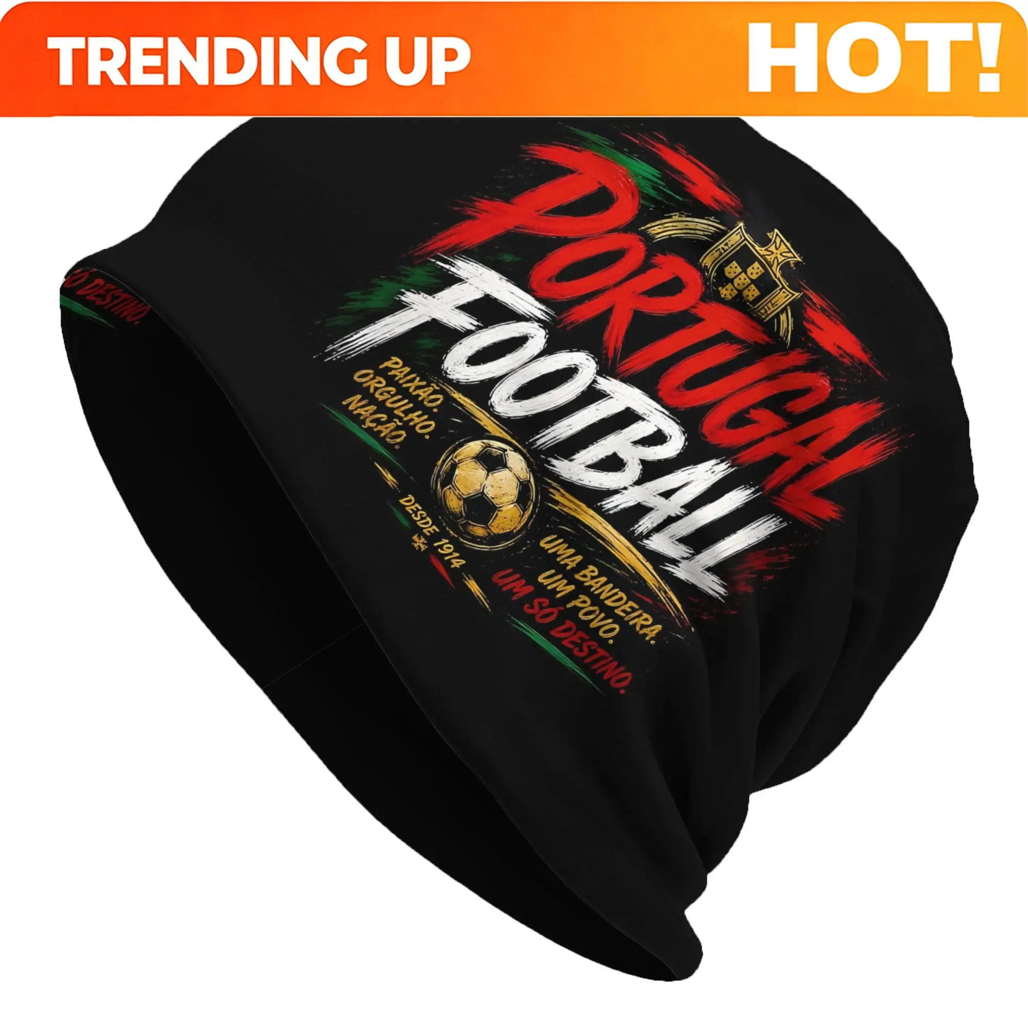 Custom Portugal Football Typography National Soccer Fan Poster Beanies Caps Fashion Bonnet Unisex Soft Hats