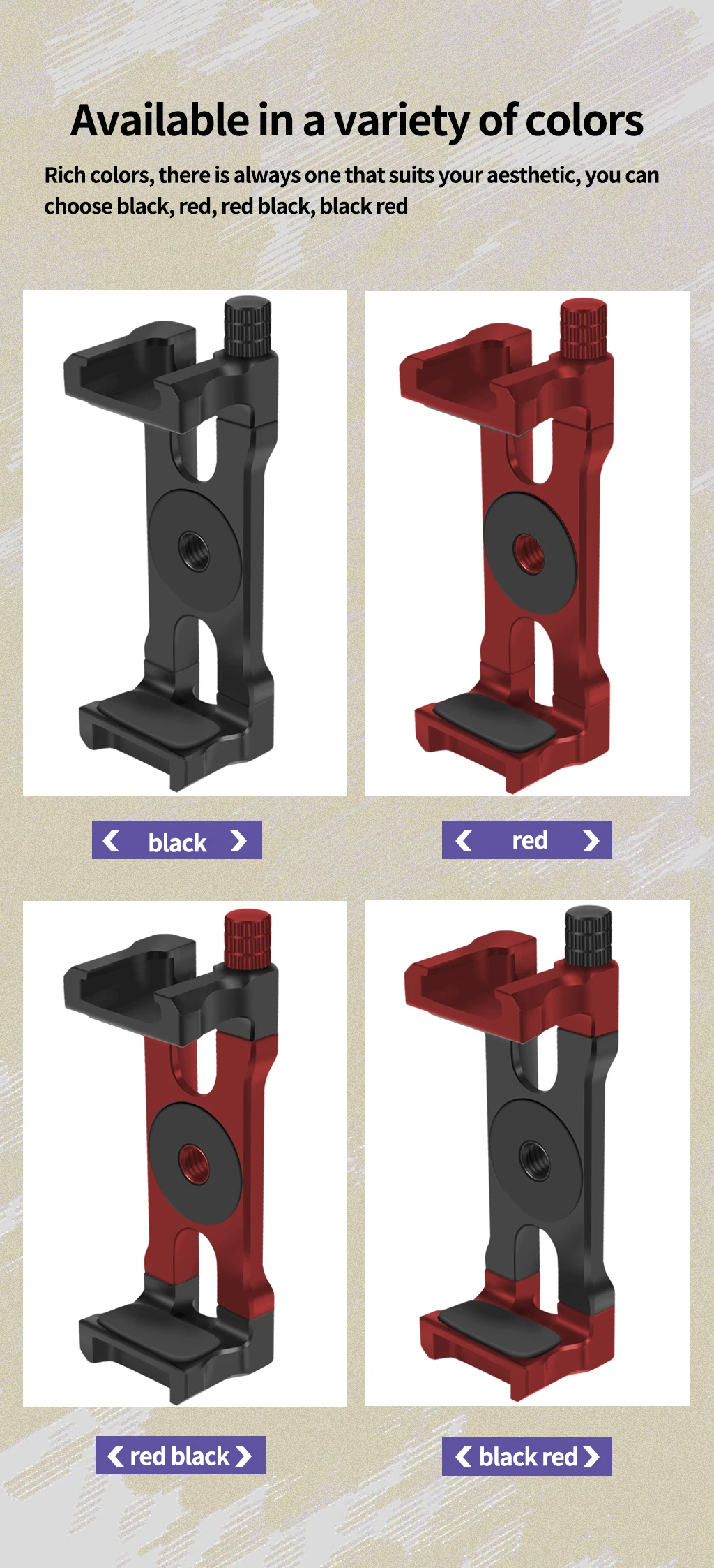 BGNing Handy-Clip-Monitorhalterung aus Aluminiumlegierung mit 1/4-Zoll-Arri-Positionierungsloch, Schnellverschluss für 62–87 mm große Smartphones – Detail 10