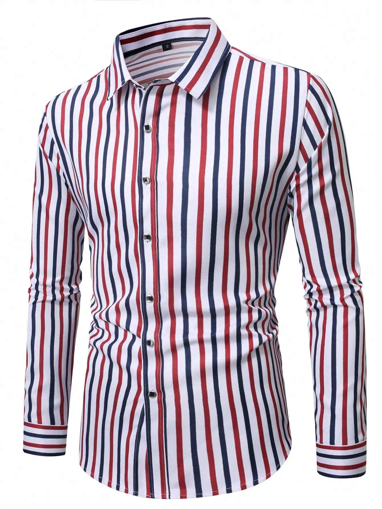 

Men's Slim Fit Striped Long Sleeve Button-Down Shirt for Casual or Business Wear
