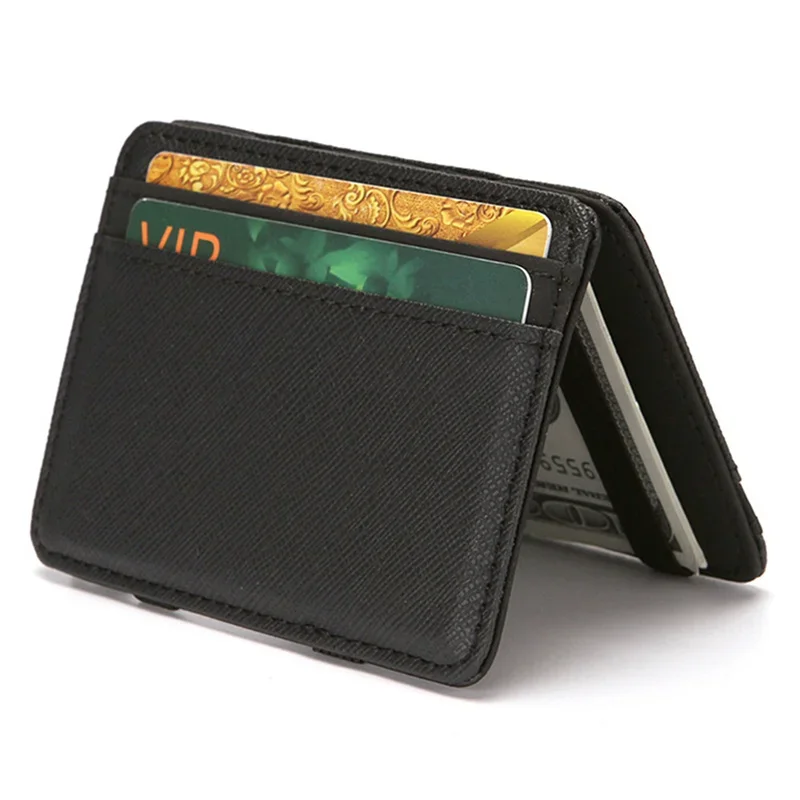 Women Men Magic Wallets Mini Ultra Thin PU Leather Small Coin Purses Short Business Credit Card Holder Clutch Bag Case Pouch