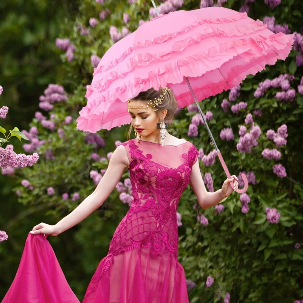 New Style Lace Flower Umbrella Multi-layer Lace Trim Lolita Princess Parasol Bride Wedding Ceremony Prop