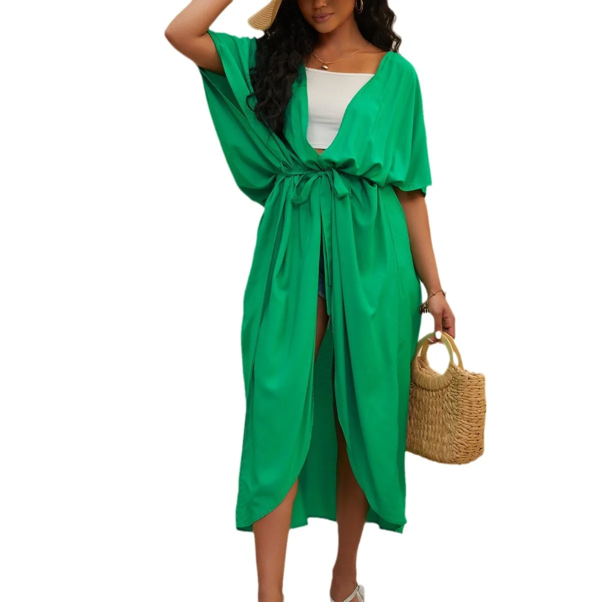 Cross-border Cotton Beach Blouse Bohemian Long Skirt Vacation Sunscreen Shirt Cardigan Beach Seaside Sunscreen Shirt