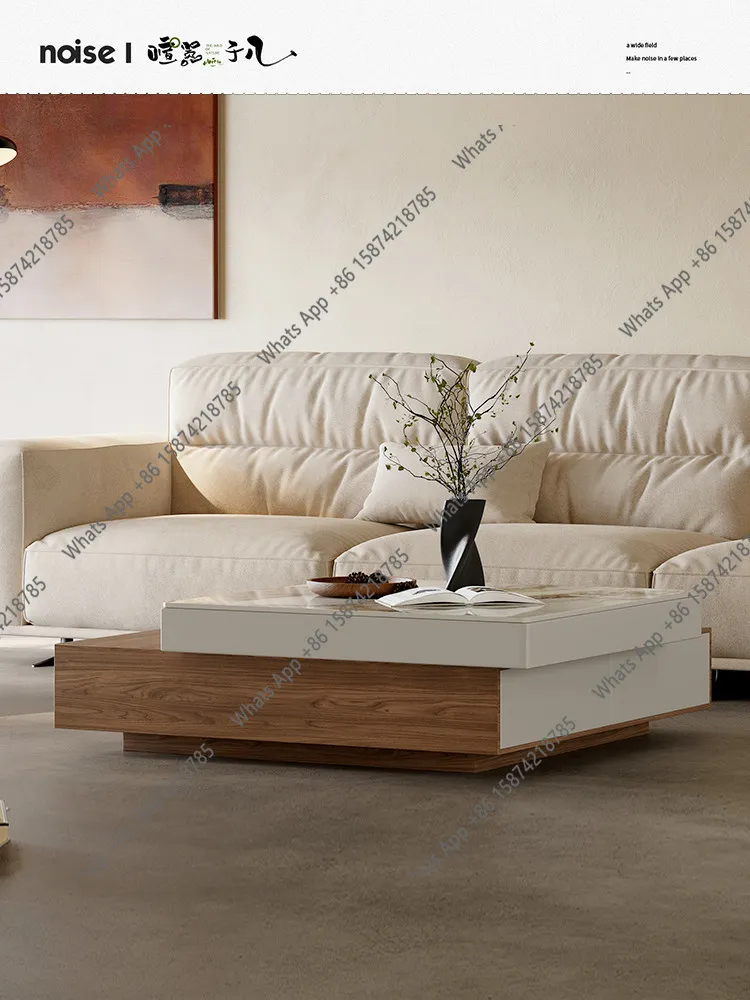 New Italian minimalist rock slab coffee table, living room home high-end light luxury design square rotating coffee table