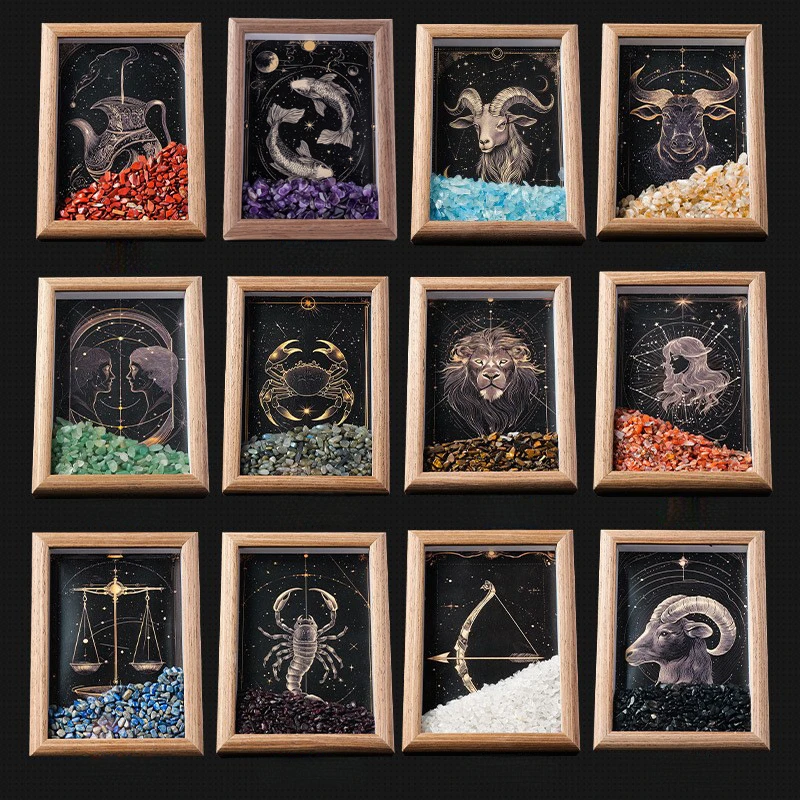 Natural Crystal Chips 12 Constellation Photo Frame Star Sign Art Frame Home Decoration Spiritual Healing Crystal Gift