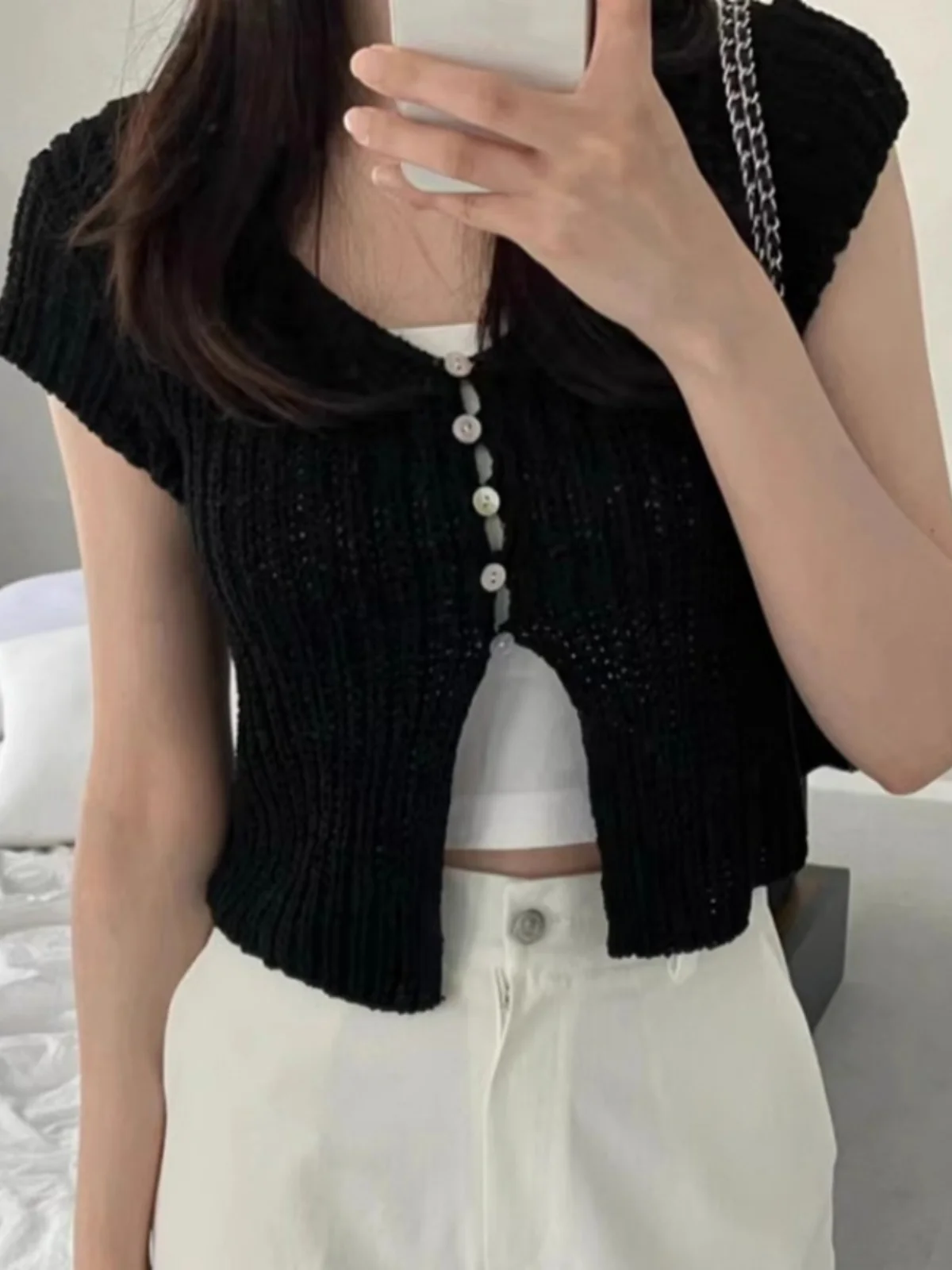 

Утягивающий вязаный открытый кардиган V-Ne ort Sve с вырезом, модный летний женский топ в Корейском стиле для поездок на работу