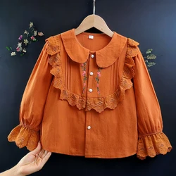 Kids Tops Outfits Shirts Girls Blouses Embroidery Flower Long Sleeve Teenagers Costumes Children Clothes 4 5 6 7 8 9 10 12 Years