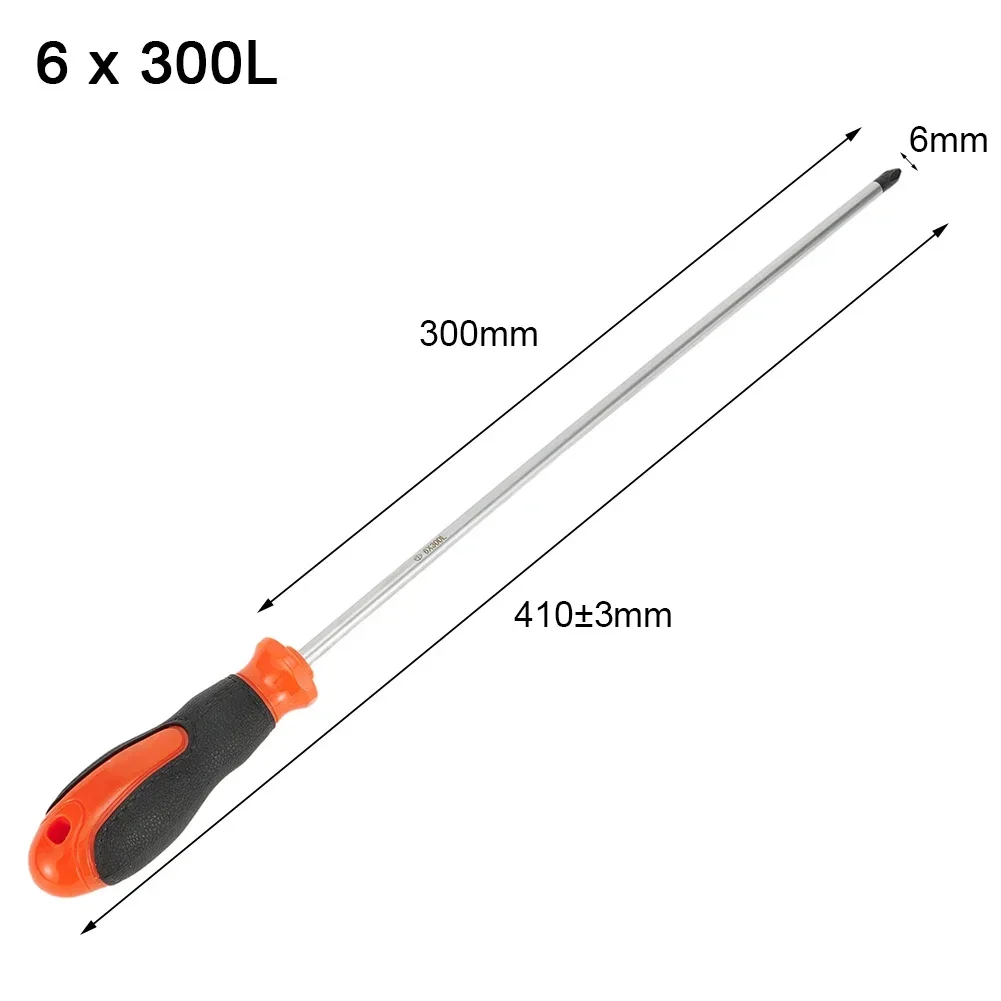 1pc 12Inch Extended Screwdriver Magnetic Long Slotted Cross Screwdriver With Rubber Handle Repairing Hand Tool