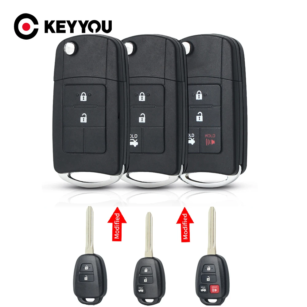 KEYYOU 2/3/4 Buttons Modified Flip Remote Car Key Case Shell For Toyota Yaris 2012-2017 Camry 2012-2016 Corolla 2014-2017