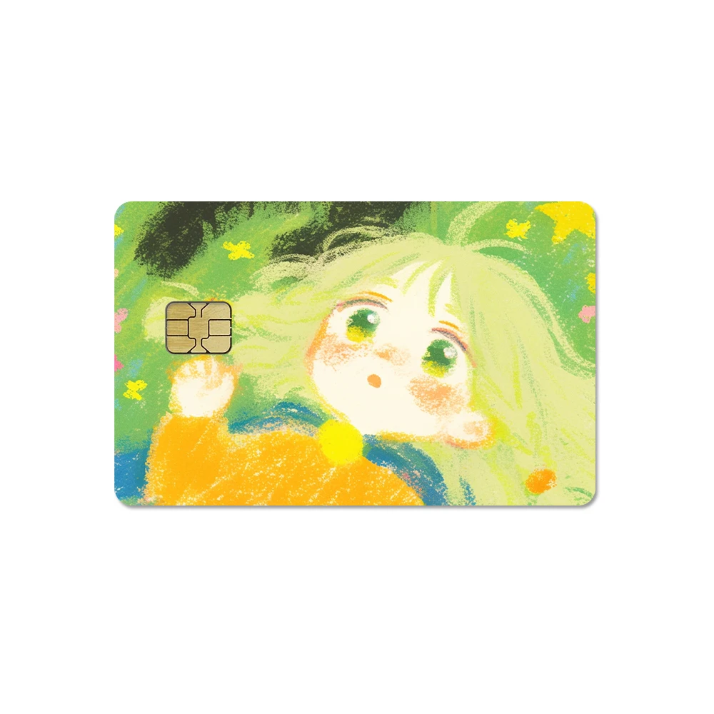 Summer Romantic Oil Painting Flowers Kitten Card Sticker PVC Film Skin Sticker Credit Card Subway Bus Card Sticker Decoration