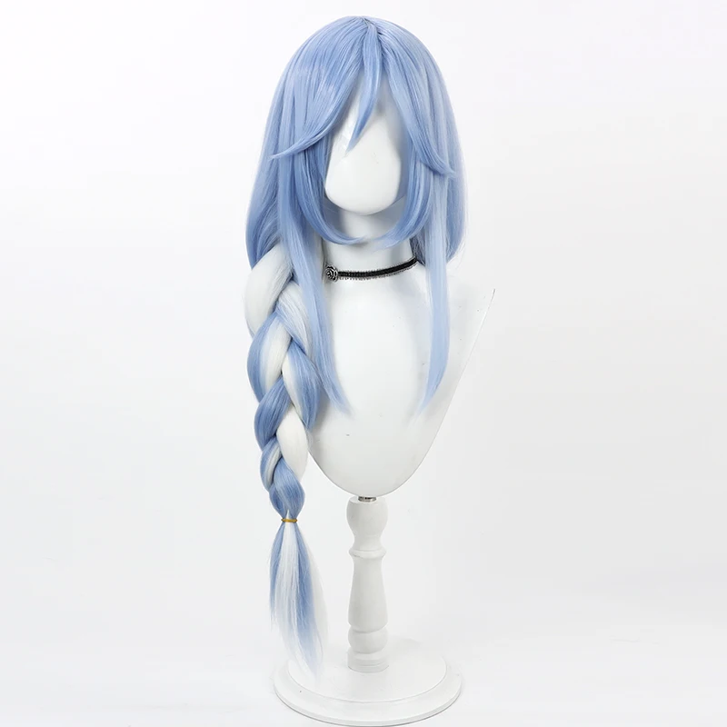 New Hololive VTuber Usada Pekora Cosplay Wig 75cm Long Hololive Youtuber Single Ponytails Light Blue with White Synthetic Hair