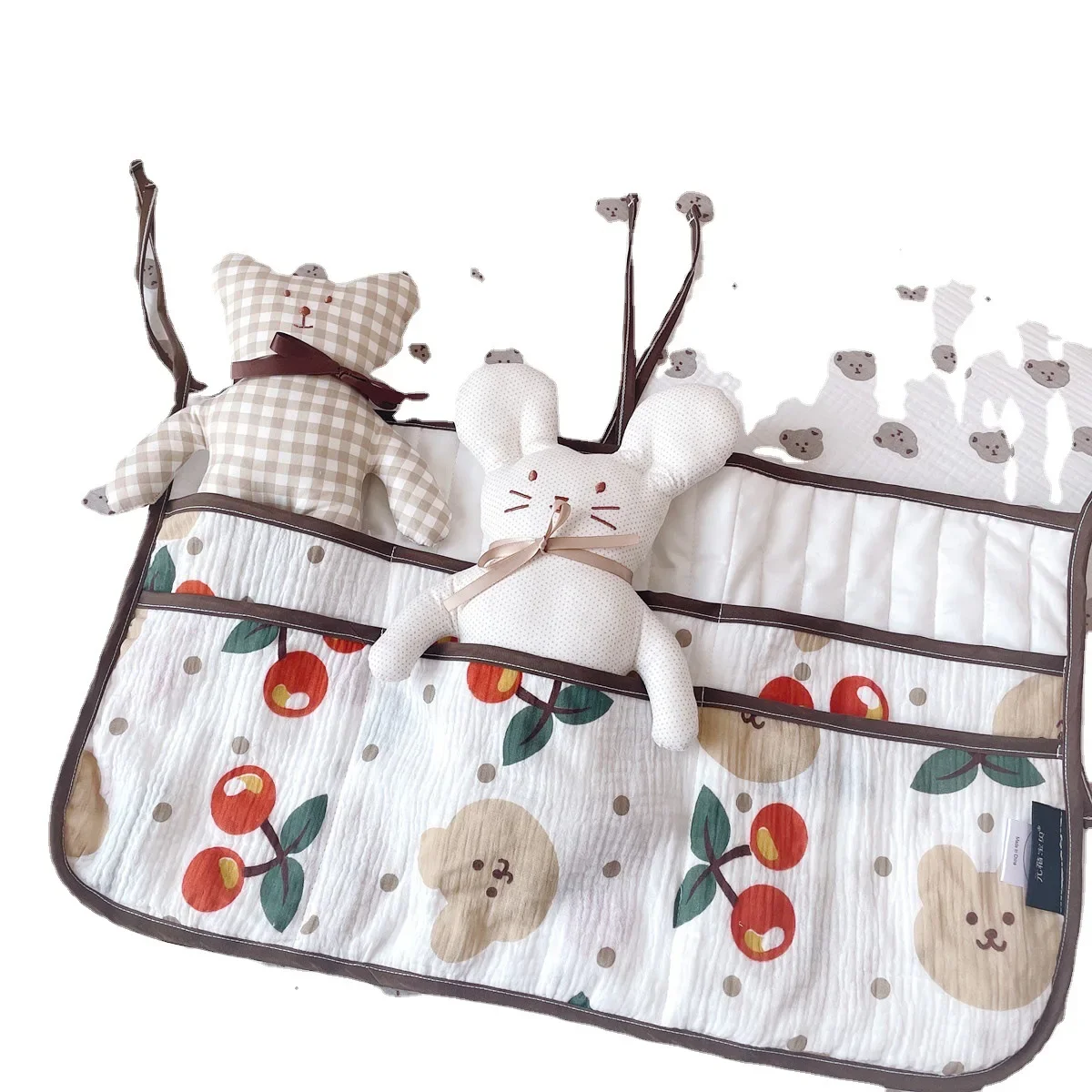 Baby Bed Storage Bag Double-pocket Bed Bedside Diaper Organizer Soft Cotton Cartoon Printed Newborn Crib Hanging Bag Store Bags