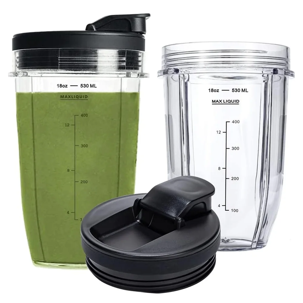 2PCS 18oz Jar cup with Spout Lid for 900w 1000w Nutri Ninja Blender Auto iQ 900w 1000w& BL640/641/BL642/BL642W/BL642Z