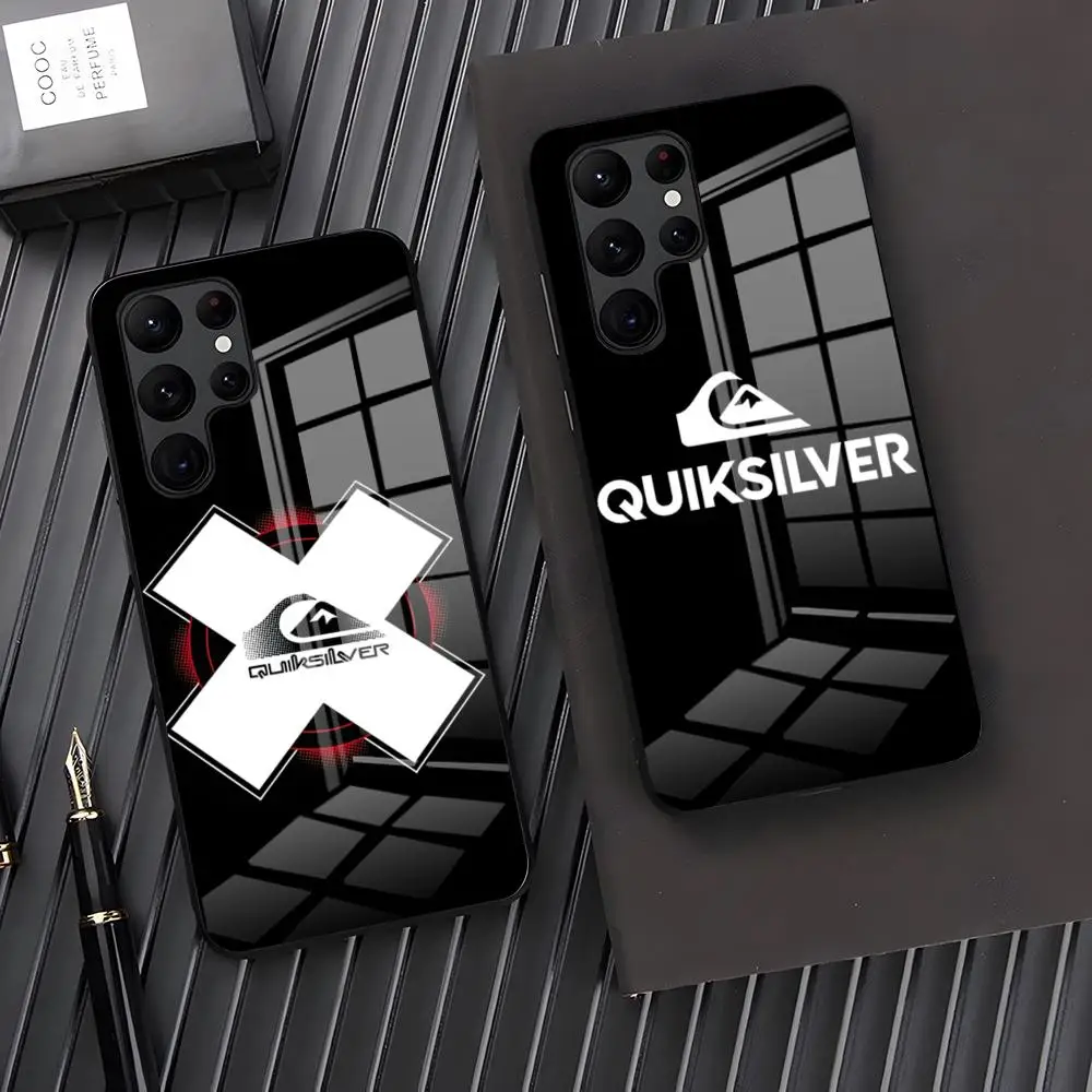 Q-QuiksilverS LOGO Phone Case For Samsung S26 S25 Plus S20 S20 Plus S22 Ultra S23 FE S21 Plus S21 Ultra Glass Cover