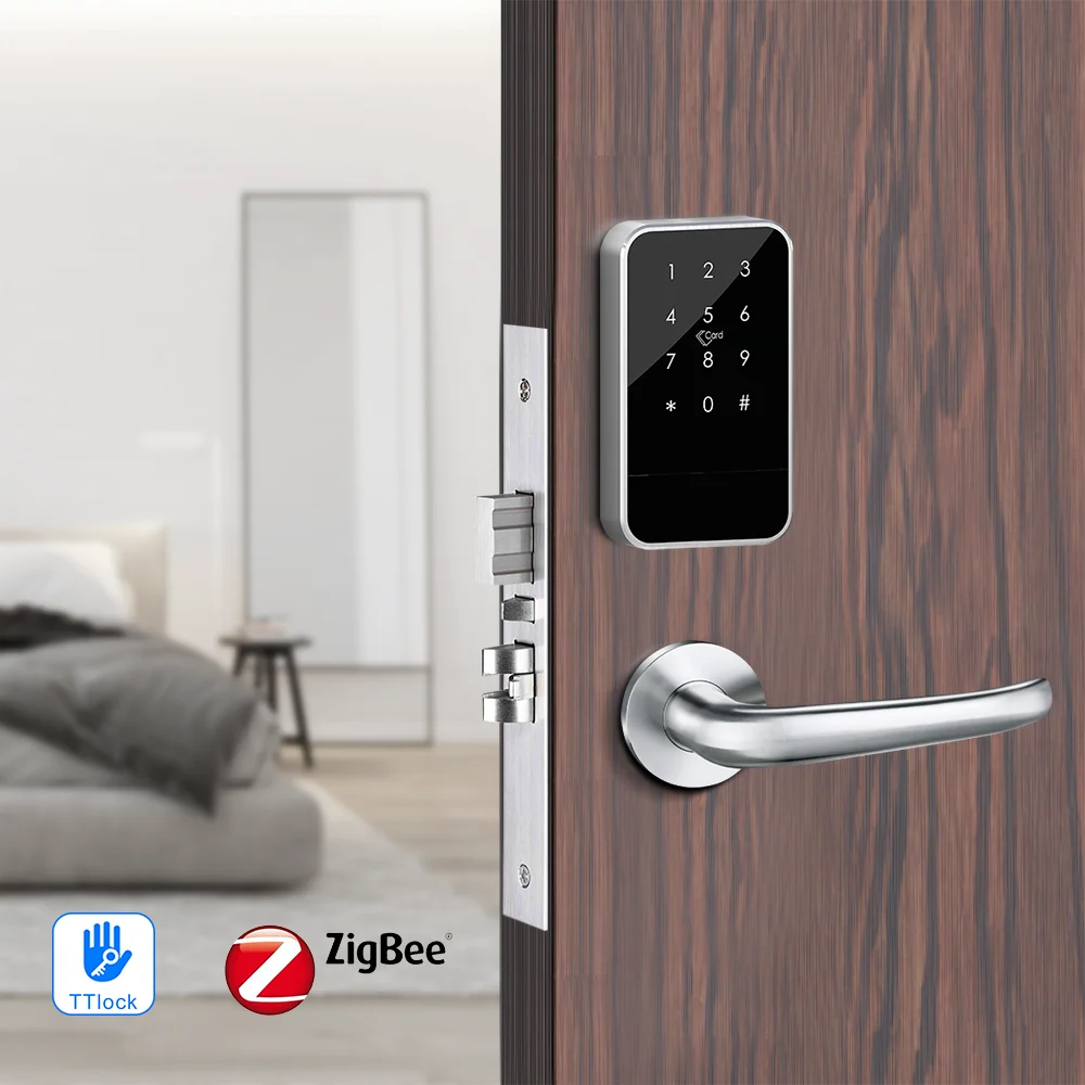 For Patent Design Aluminum Alloy Panel Stainless Steel Handle App Split Zigbee Door  Cloud Support for Wood/Brass