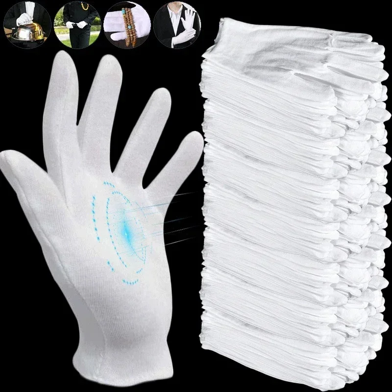 1-20Pairs White Cotton Work Gloves For Dry Hands Handling Film SPA Glove Ceremonial High Stretch Gloves Household Cleaning Tools