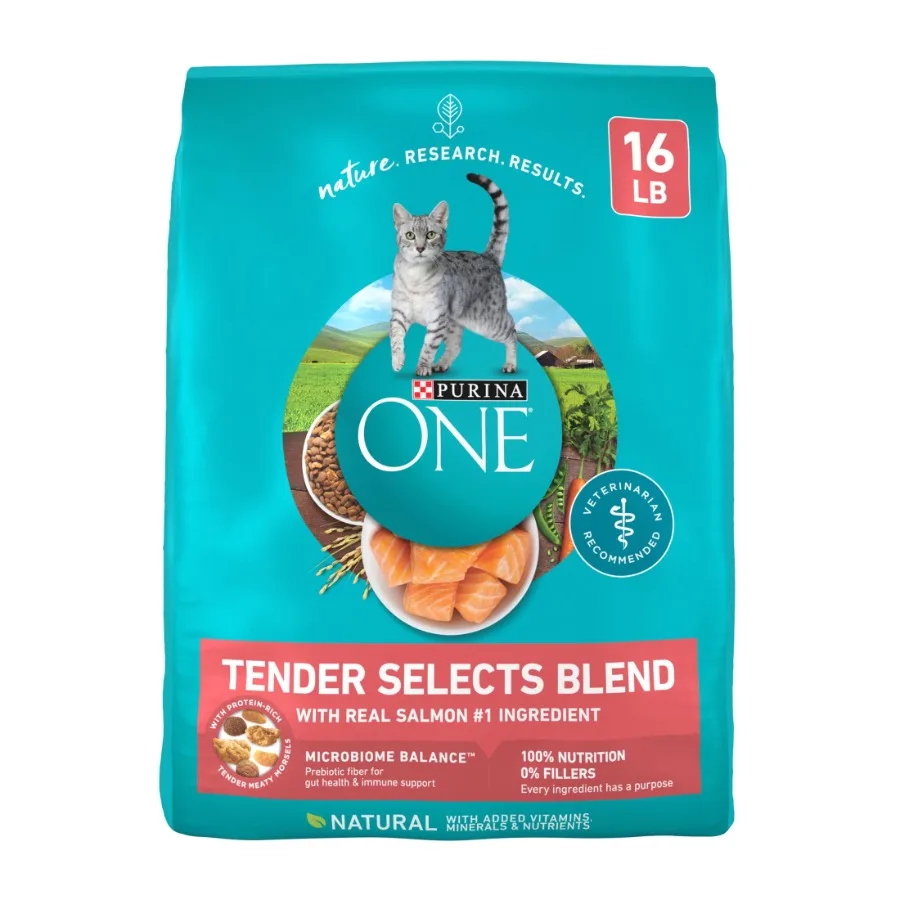 

Сухой корм для кошек Tender Select Blends с лососем, 7,27 кг (16 фунтов), для домашних кошек, высокобелковый, беззерновой, для котят и взрослых кошек, с настоящим лососем