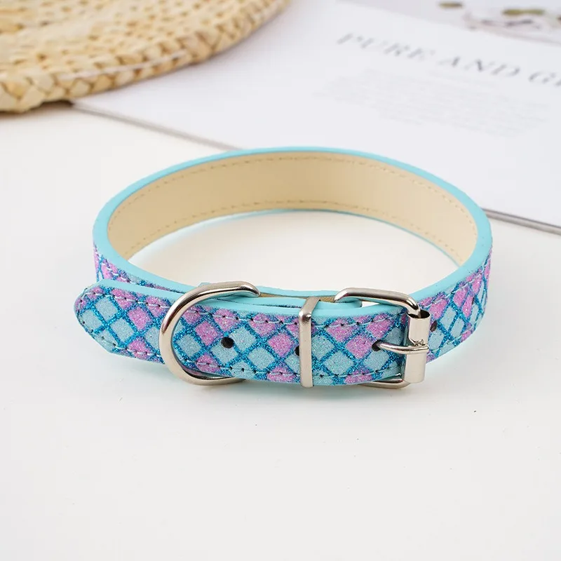 Dog Collar for Small Large Dogs PU leather Dog Collars Adjustable Plaid Rhinestone Collar for Dogs Accessory Pet Products Puppy