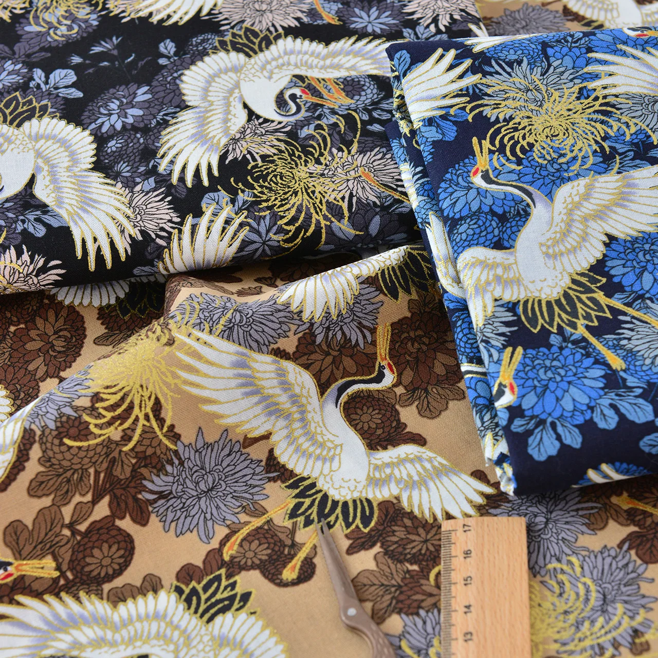 145x50cm Pure Cotton Fabric Handmade DIY Clothing Decoration Ancient Style All Cotton Hot Stamping Fabric Crane Dance Hua