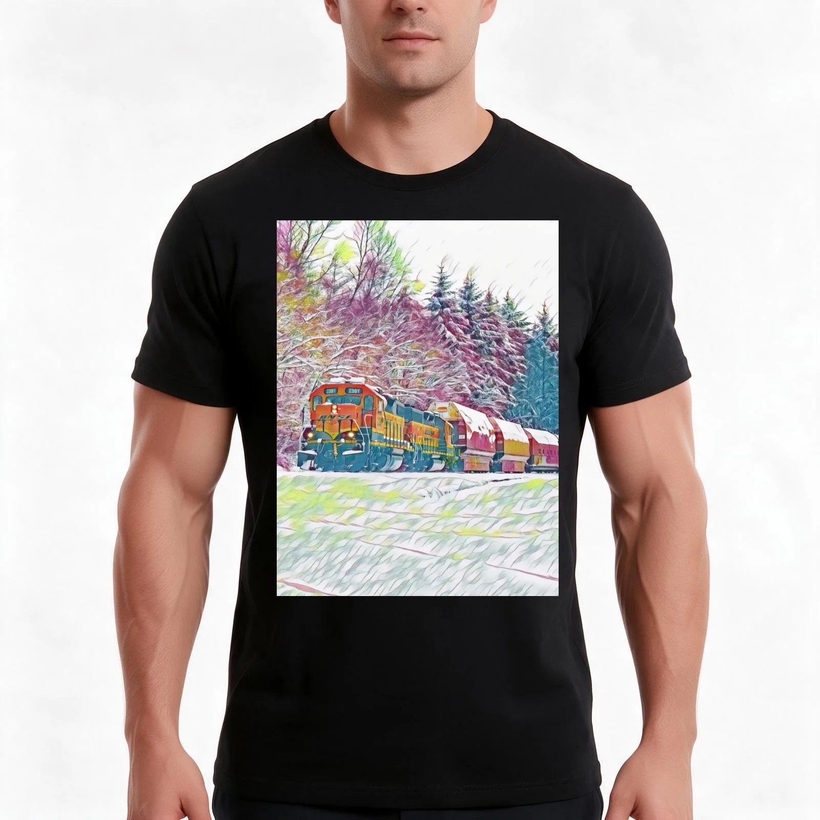 GALATHI Locomotive Train during snow time - Trains T-Shirt, Summer Casual Cotton Tee, Oversized Streetwear Tops, 100% Cotton