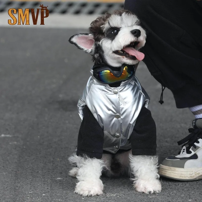 Silver Dog Padded Vest Winter Warm Windproof Waterproof Stylish Small Pet Puppy Sleeveless Coat Outdoor Cold Weather Outfit