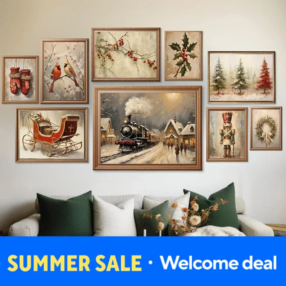 Póster de Diamante para Pared de Galería de Navidad 2026, Impresión Vintage de Galería de Invierno, Pintura de Arte de Invierno, Decoración para Sala de Estar, Regalo de Navidad