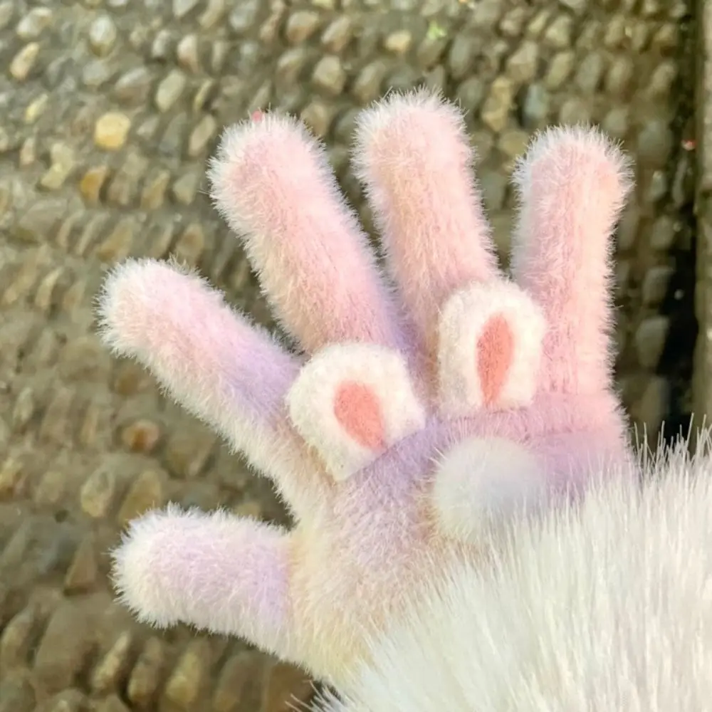 

New Coral velvet Coral Velvet Gloves Cat Ear Rabbit Gloves Warmer Windproof Cotton Mittens Women