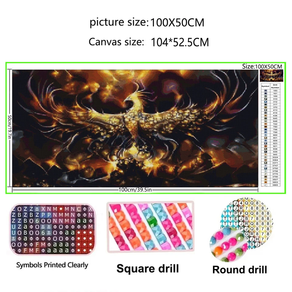 Golden Phoenix DIY Diamond Painting Large Size Full Diamond Mosaic Cross stitch Kits Fantasy Vermilion Sparrow Home Decor Gift