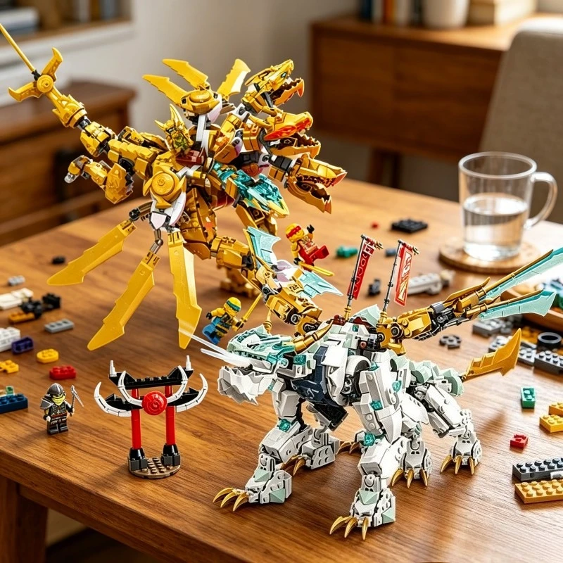 MOC Ice Dragon 4 Head Golden Ultra Dragon Building Blocks Toys for Birthday Gifts - view 2