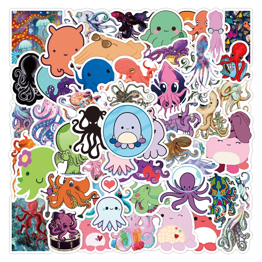 10/10/30/50PCS Cartoon Sea Animal Octopus Chapter Sticker Graffiti iPadHelmet CarComputer PatternScrapbook Toy Decoration Wholes