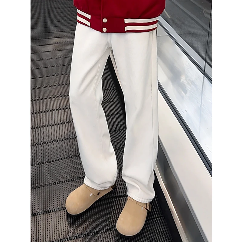 

Мужские прямые джинсы Cleanfit в стиле High Street, эластичные брюки с микро-клешем, белые, молодежные, модные, длинные брюки