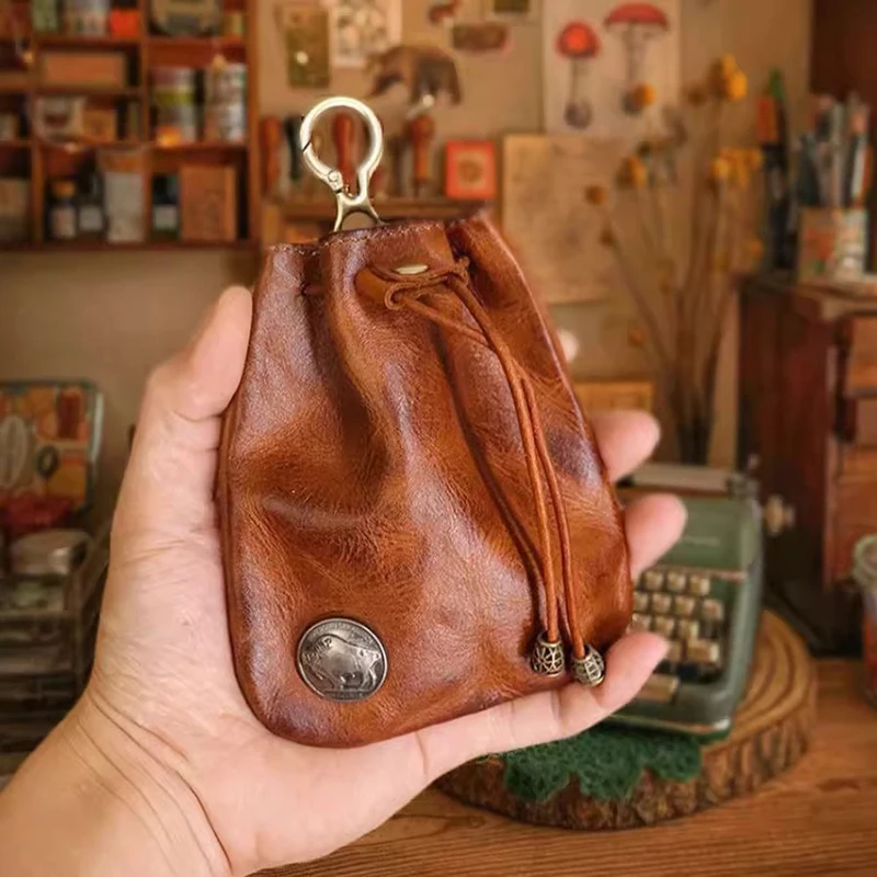 Retro Cowhide Pipe Tobacco Pouch - Vintage Smoking Accessory Storage Bag - Multi-Functional Genuine Leather Texture Waist Bag