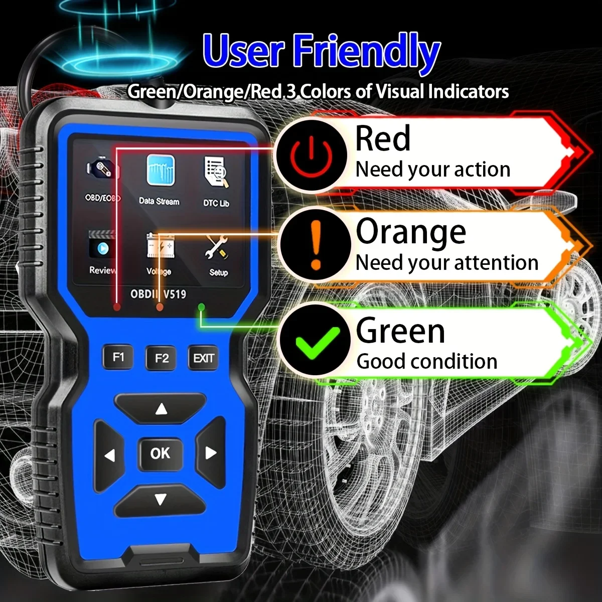 OBD2 Scanner Diagnostic Code Reader with Complete OBD2 Functionality Reset Mode Compatible with All OBDII Vehicles after 1996.