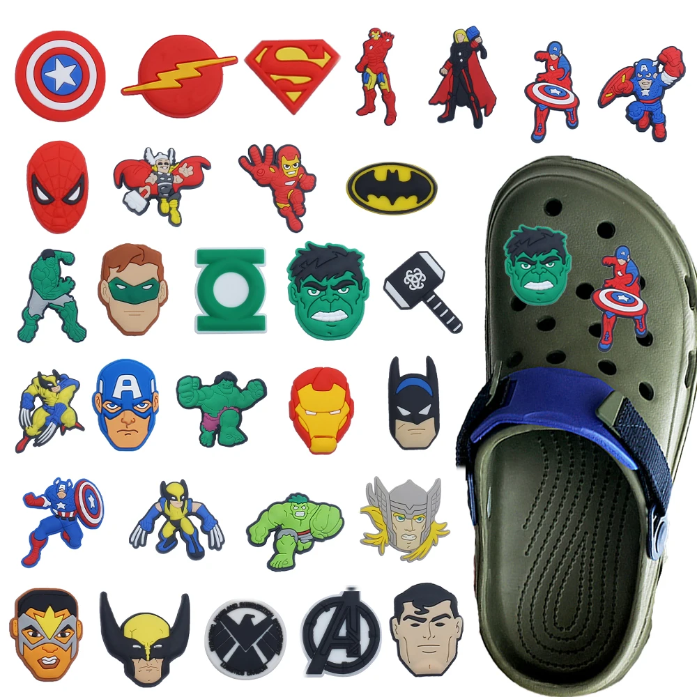 30pcs Hot Toys Cartoon Superhero Series PVC Boys Girls Shoe Accessories Detachable Waterproof DIY Creative Shoe Decorations