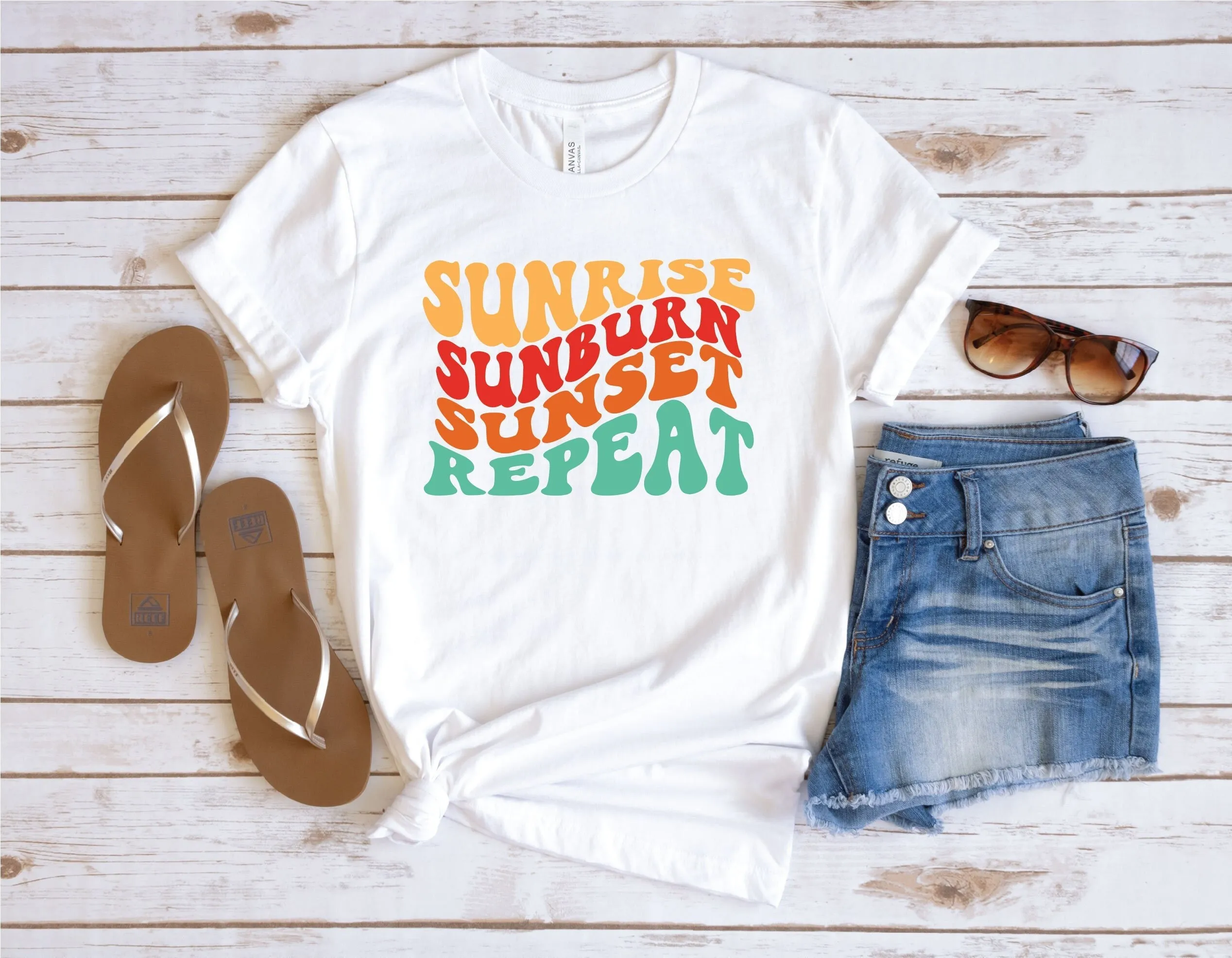 Sunrise Sunburn Sunset Repeat T Shirt Beach Summer