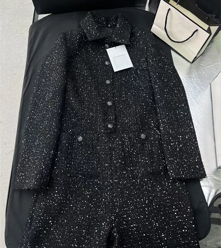 Customized European-style women's clothing 2025 Winter new style Long-sleeved fashionable tweed jumpsuit dress
